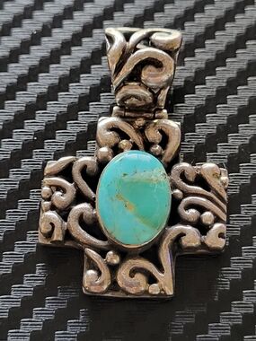 Vintage Sterling Silver Turquoise Stone Cross